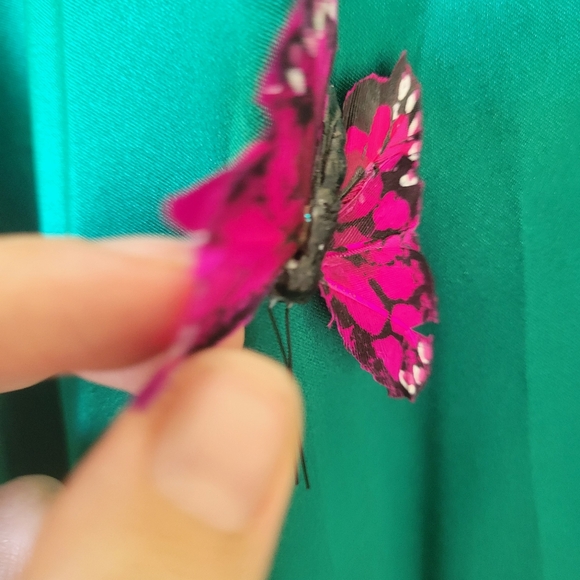 Blondie NITES Evening Gown Maxi Dress Green Satin Crossback BUTTERFLY - Picture 12 of 16